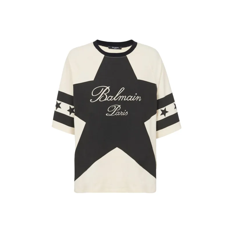 BALMAIN Signature Stars Bulky T Shirt 'Cream/Black'-0