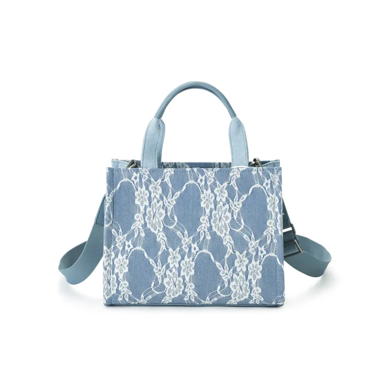 Lee Fabric Handbag, Crossbody Bag, Shoulder Bag Women's Lace Blue White-5