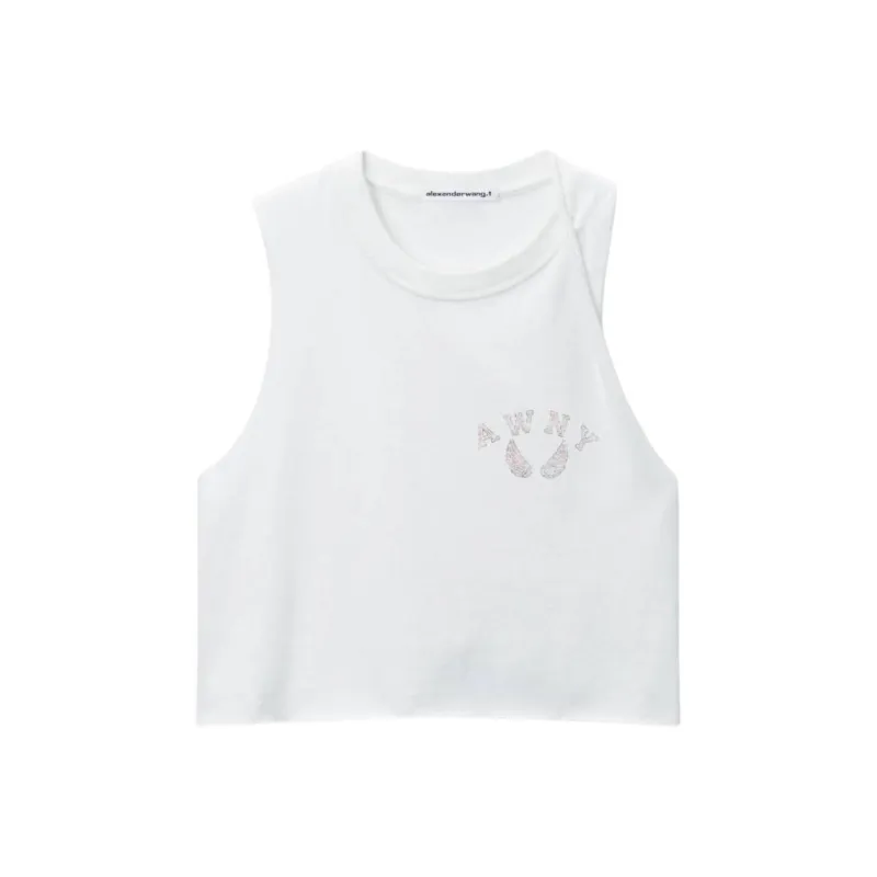 T By Alexander Wang Graphic Twisted Muscle Tank Top White-0