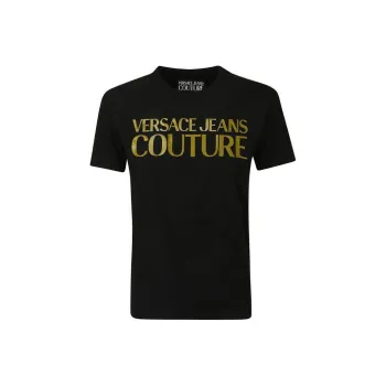 VERSACE JEANS COUTURE Glittery logo Cotton T shirt