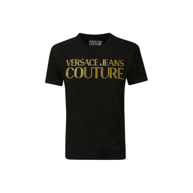 VERSACE JEANS COUTURE Glittery logo Cotton T shirt-0