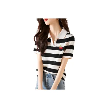 Mo Han Yi Mei Regular T Shirt Women's Black White Stripes