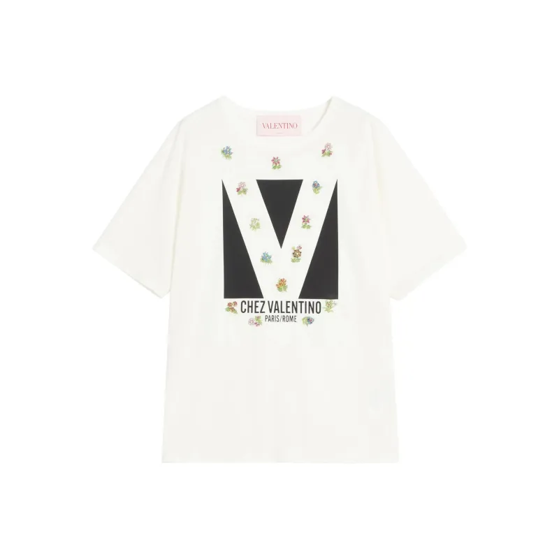 Valentino Logo Printed Crewneck T Shirt-0