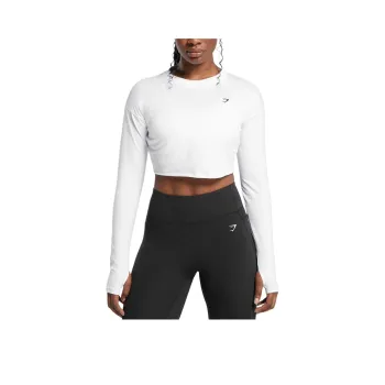 GYMSHARK Lifting Long Sleeve Crop Top Crop Tops Women's White