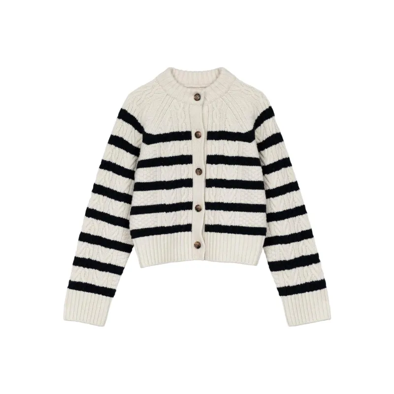DOEN RITA CARDIGAN Sweater Women's Black White Stripes-0