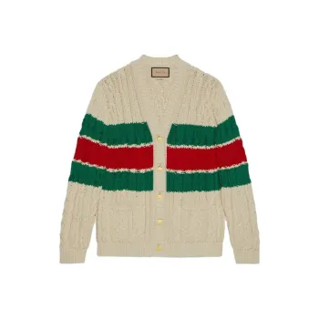 GUCCI Cotton Web Cardigan Beige