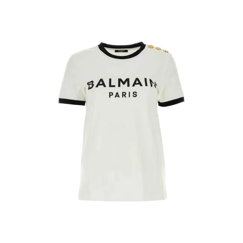 BALMAIN 3-Button Logo-print Cotton Top-0
