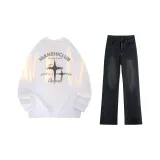 White Long-Sleeved Shirt+Black Gray Jeans
