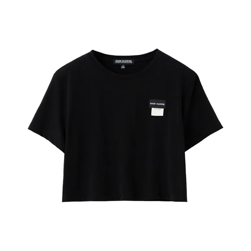 SOON FLOWER Summer Crop Top Women's Black-0