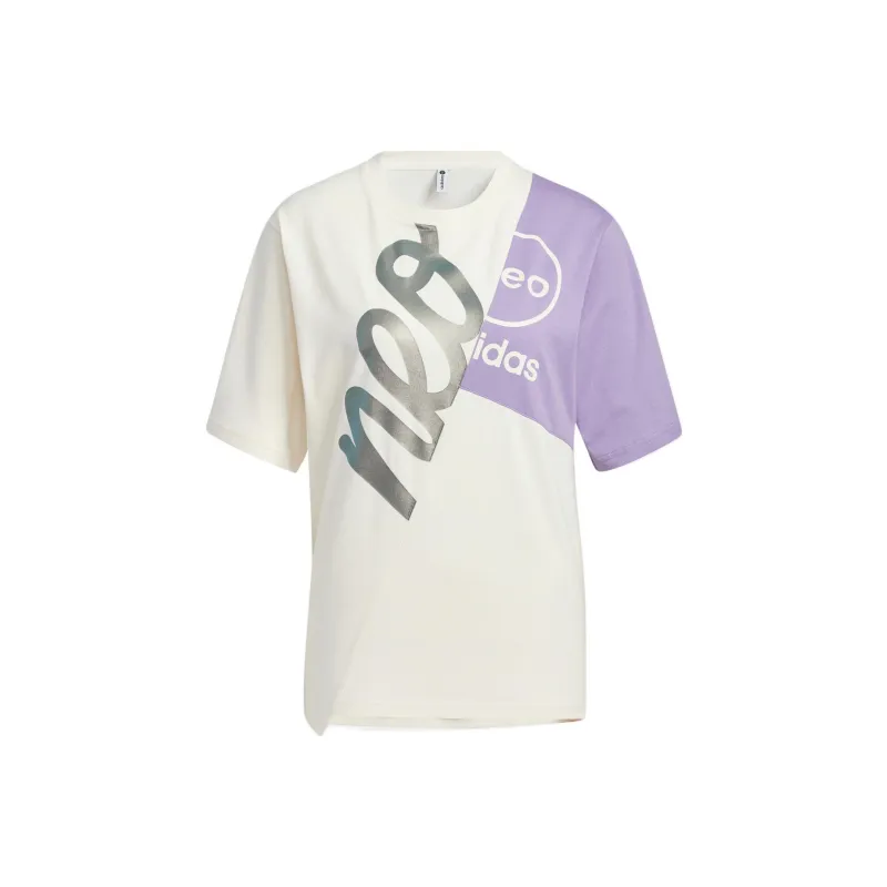 Adidas Neo Drop Shoulder Sleeve T Shirt Women's Purple White-0
