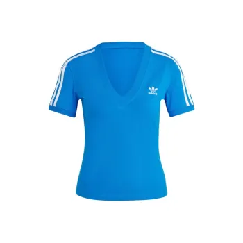 adidas originals Women's 3 Stripes V Neck Slim Tee Blue