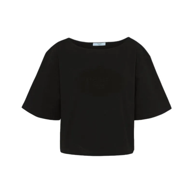 PRADA SS24 Drop Shoulder Sleeve T Shirt Women's Black-0