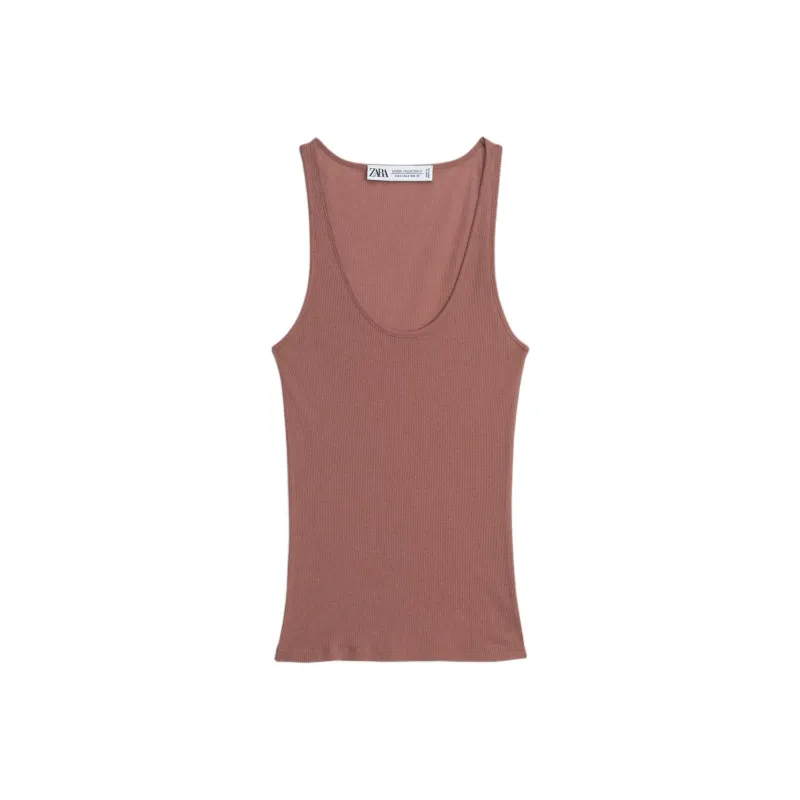 ZARA Tank Tops Women's Light Brown-0