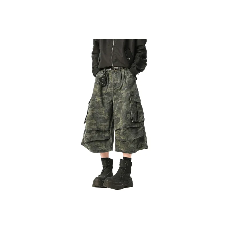 ZMHT Denim Shorts Unisex Green Camouflage-0