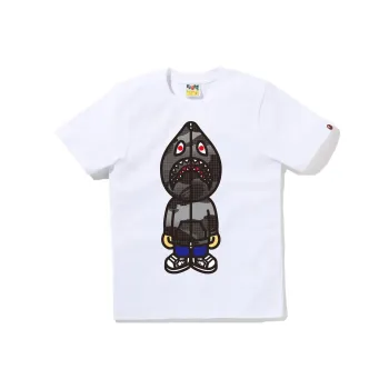 A BATHING APE Women's Grid Camo Classic Milo Shark Tee White Burgundy