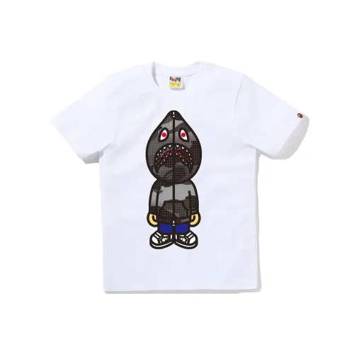 A BATHING APE Women's Grid Camo Classic Milo Shark Tee White Burgundy