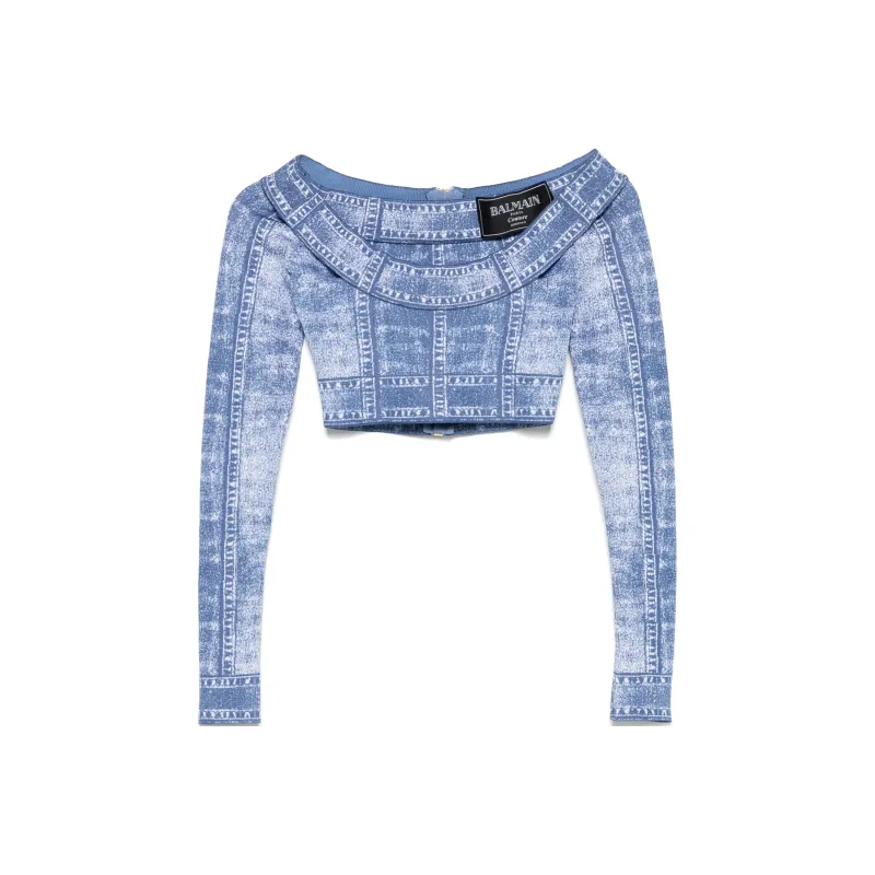 BALMAIN Trompe L'oeil print Crop Top-0