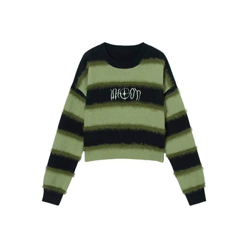 MEETLADY Sweaters Women's Black And Green Stripes-0
