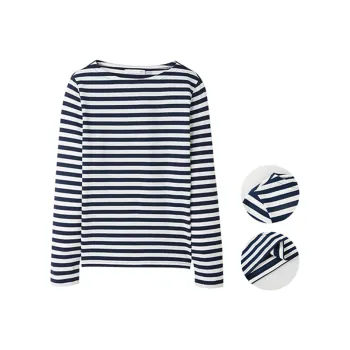 HLA T-Shirts Women's Navy Blue Stripes Y2