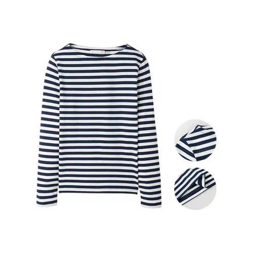 HLA T Shirts Women's Navy Blue Stripes Y2