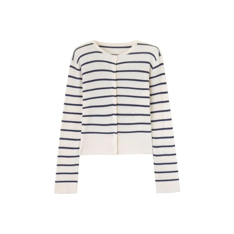 NAWAIN Sweater Women's Beige Blue Stripes-0