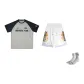 Patchwork Canvas Short-Sleeved-Khaki & Black+Ice Cream Shorts+Sports Socks (Random Socks)
