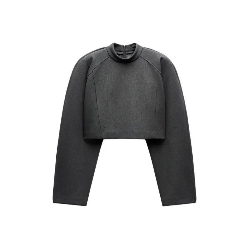 ZARA Crop Tops Women's Gray-0
