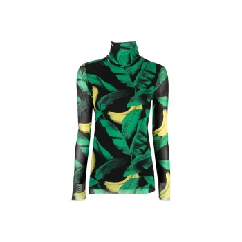 GANNI Printed Mesh Top 'Black'