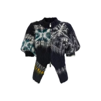 Sacai Zip-Up Asymmetric Knit Cardigan