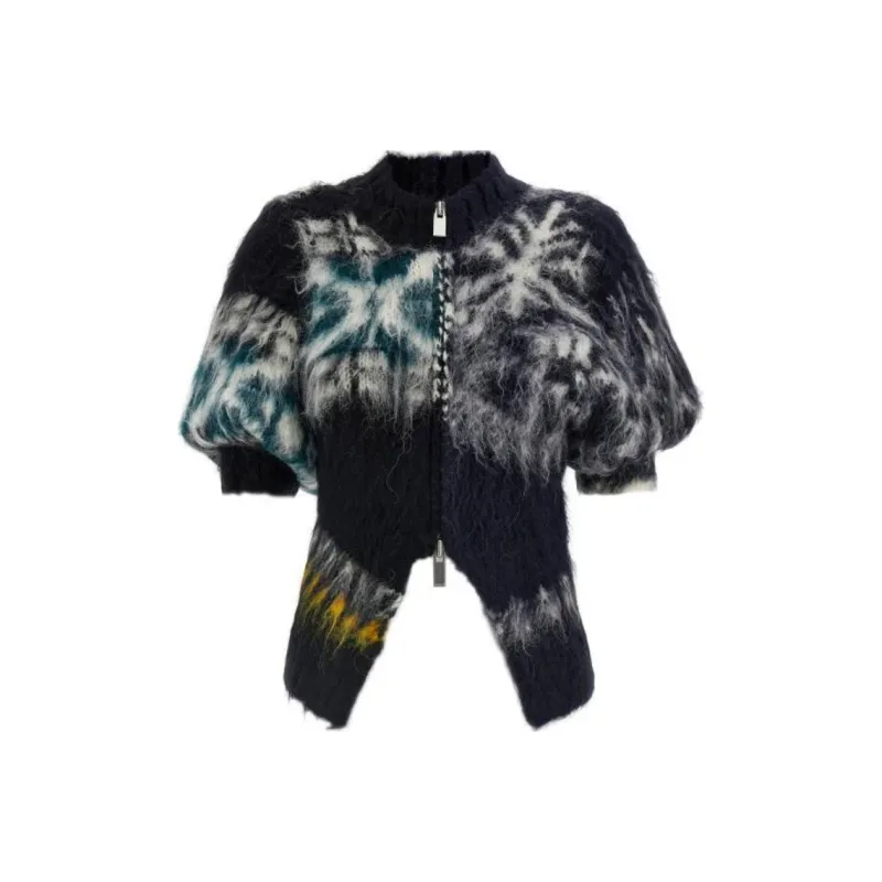 Sacai Zip-Up Asymmetric Knit Cardigan-0