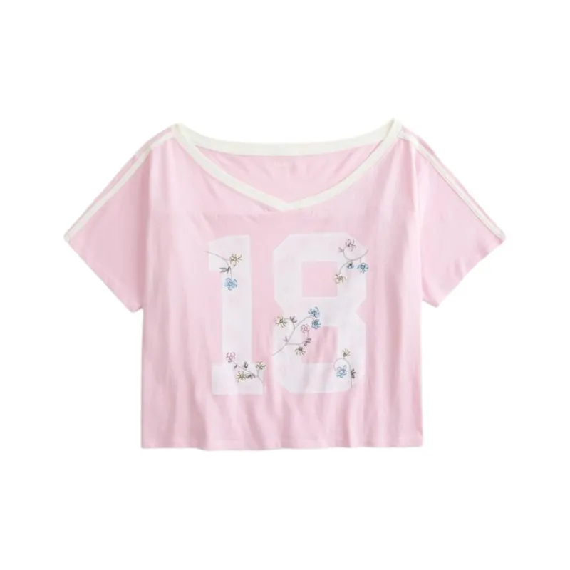 Hollister Drop Shoulder Sleeve T Shirt Women's Rose-0