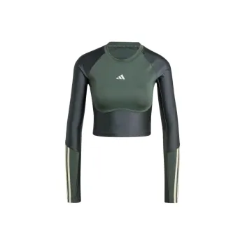 Adidas Hyperglam Shine Training Crop Long Sleeve Tee T-Shirt Women's Green