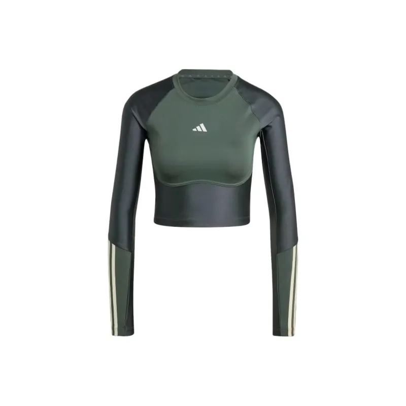 Adidas Hyperglam Shine Training Crop Long Sleeve Tee T-Shirt Women's Green-0
