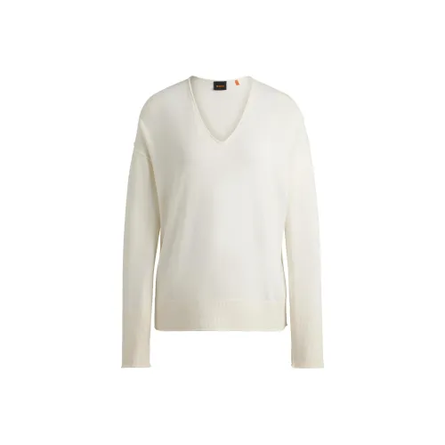 HUGO BOSS Regular-Fit Sweater With V Neckline Sweater Women's White