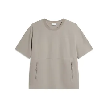 LiNing Drop Shoulder Sleeve T Shirt Women's White Gray Green Stripes