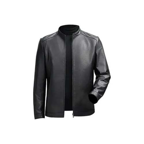 Devanro Leather Jacket Men's Black