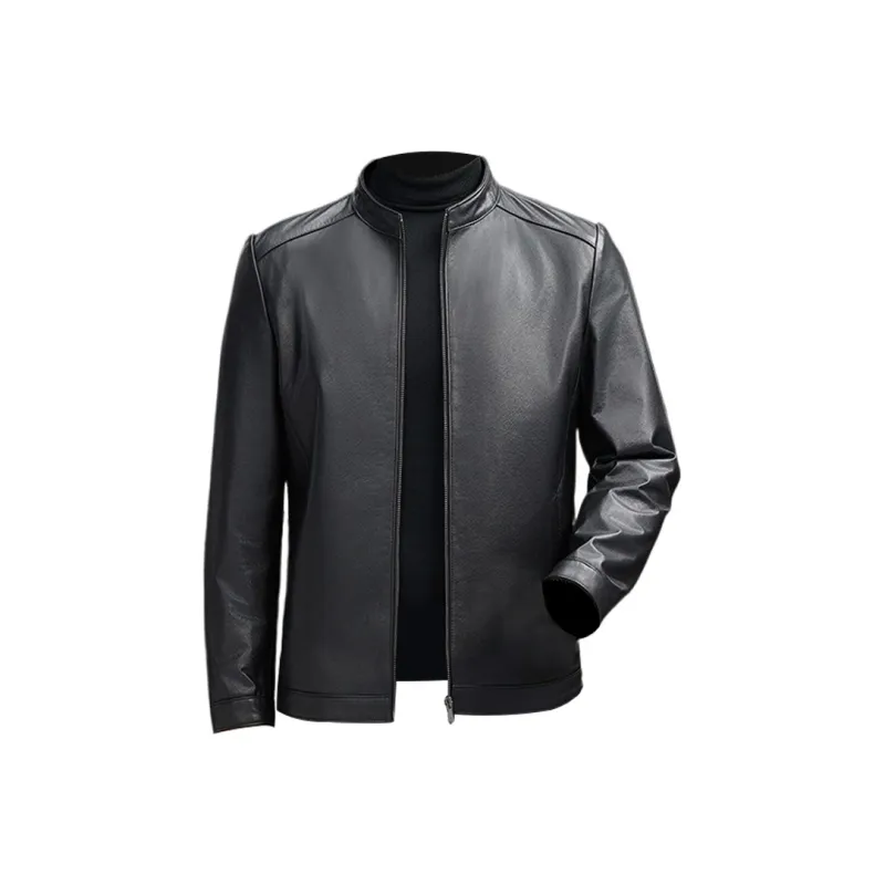 Devanro Leather Jacket Men's Black-0