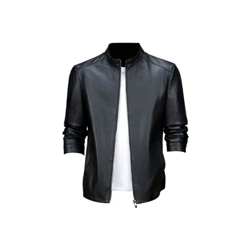 Devanro Leather Jacket Men's Black