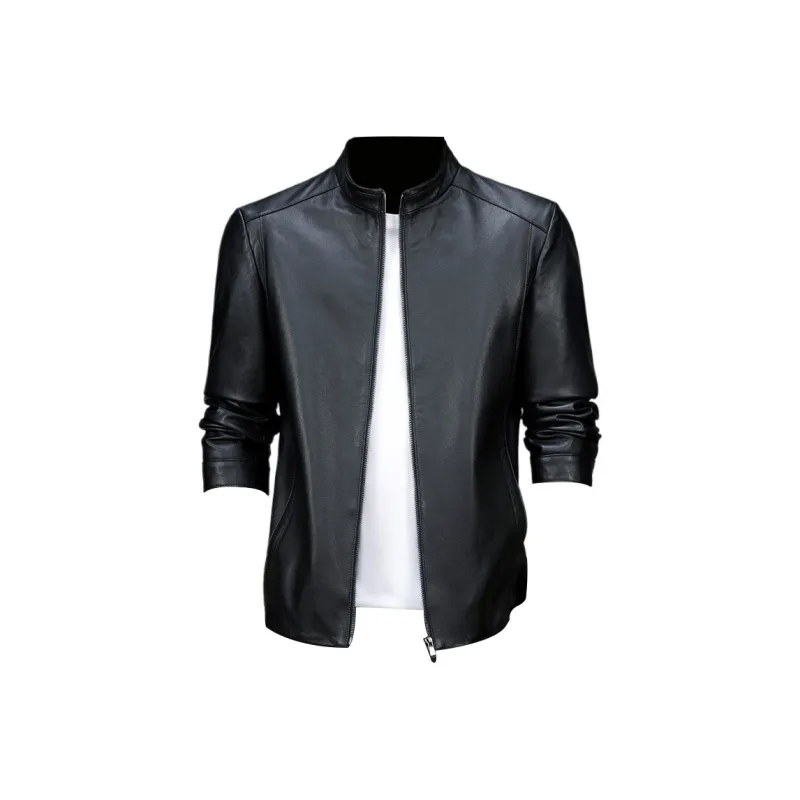 Devanro Leather Jacket Men's Black-0