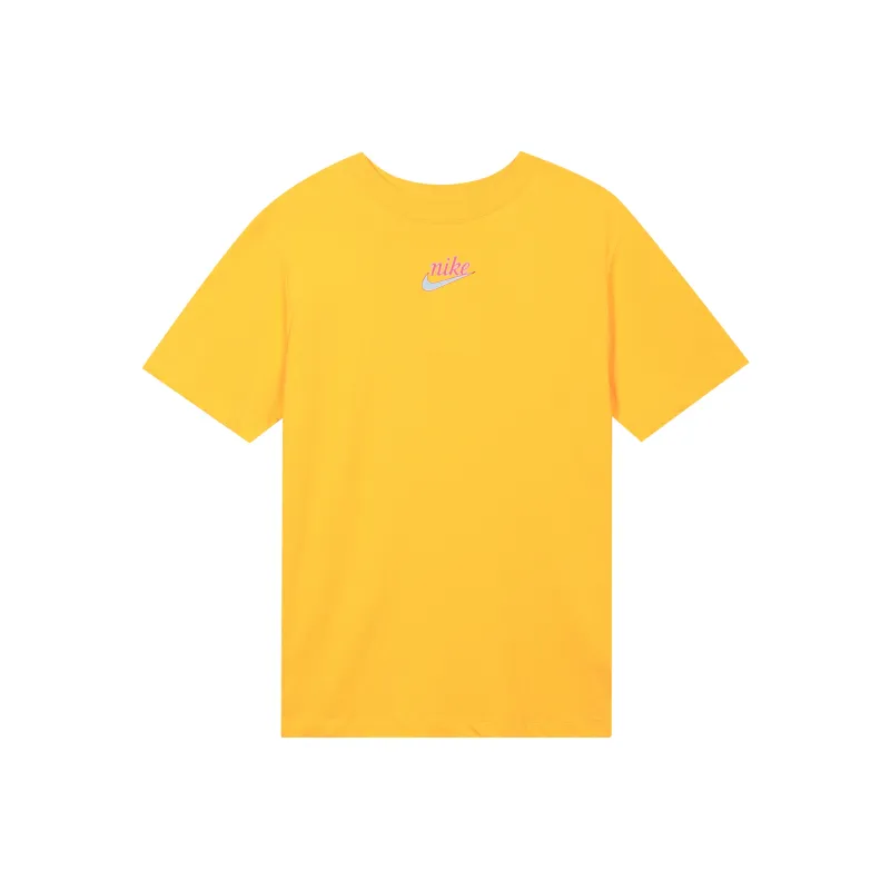 Nike Women'ss Logo Print Cartoon Crewneck Retro T-Shirt Yellow-0