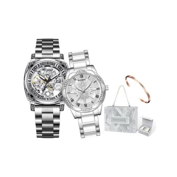 MXXSEE Automatic Mechanical Movement Stainless Steel Watchband Watch Unisex Cut Out Dial