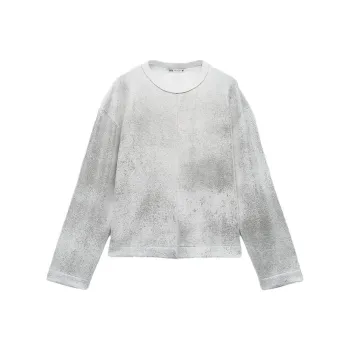ZARA Drop Shoulder Sleeve T-Shirt Women's Silver