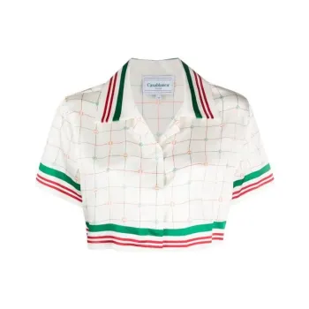 CASABLANCA Tennis Check Cropped Silk Shirt