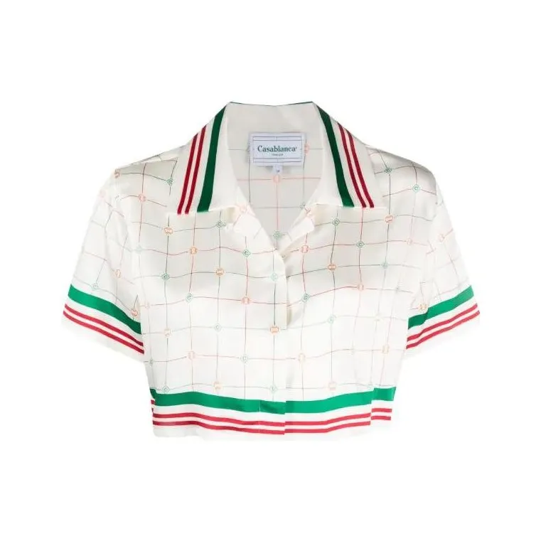 CASABLANCA Tennis Check Cropped Silk Shirt-0