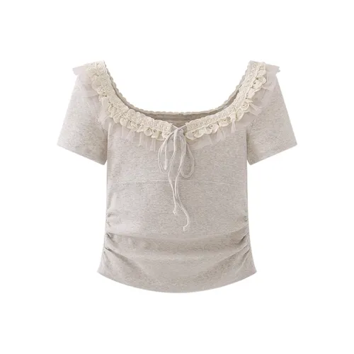 ONEPASS Pleated Short Sleeved T Shirts Women's