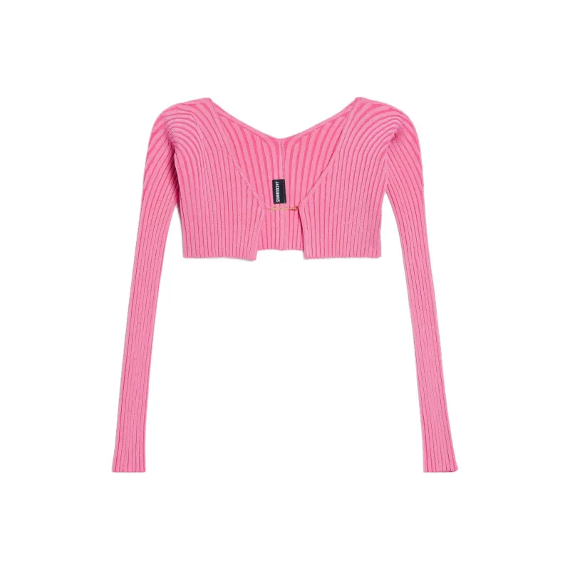 Jacquemus La Maille Pralu Micro Charm Logo Cardigan Pink-5