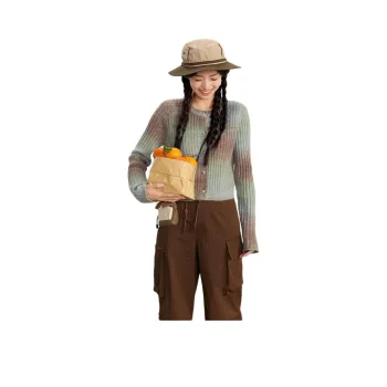 ZIHAN Sweater Women's Green Base Coffee Stripe