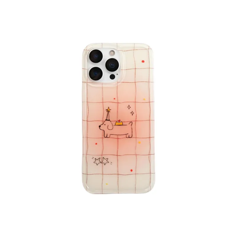 Sopi Acrylic Material Blended Plaid Maltese Phone Cases Compatible With IPhone 16/15 Pro Max/Apple 13/14 Pro/Max-5