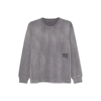 Alexander Wang Essential Puff Logo Jersey Long Sleeve Tee Washed Asphalt