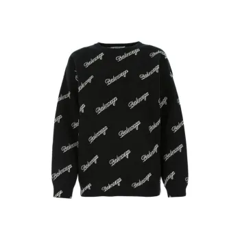 Balenciaga Script Logo Crewneck 'Black/White'